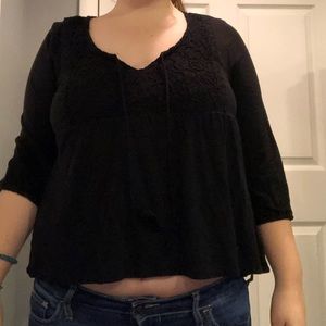 Black Quarter Sleeve Baby doll Top